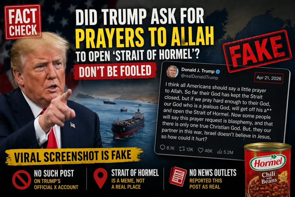 Did Donald Trump Post About ‘Strait of Hormel’ and Praying to Allah Viral Screenshot Is Fake